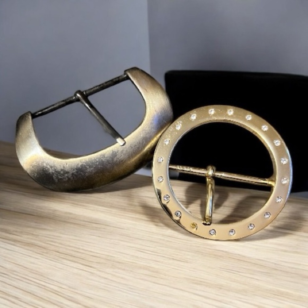 Gold and Brass Belt Buckles with Rhinestones